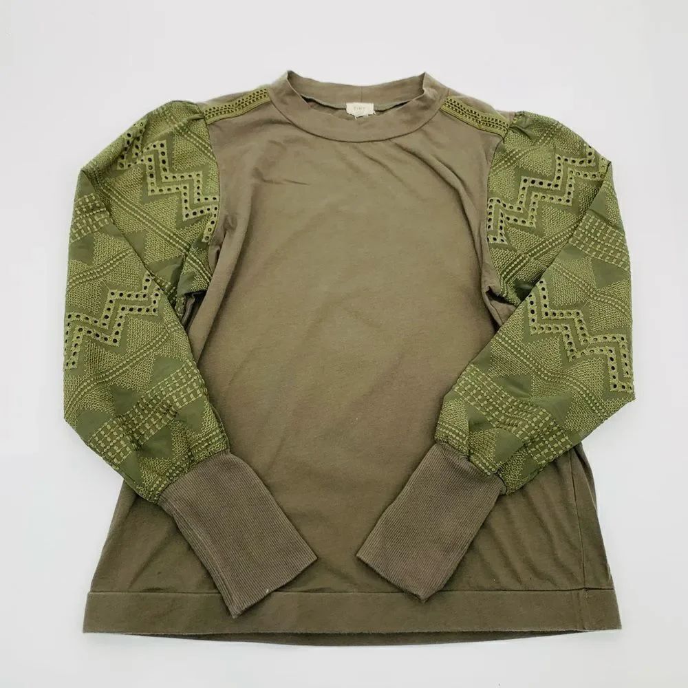 Anthropologie | Olive Green Patterned Long Sleeve Top | Size large